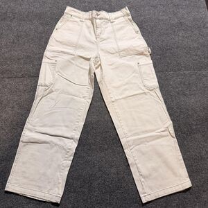 No Comment Carpenter Pants Womens Large White Denim Elastic Waist Pockets